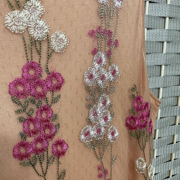 Sundance Tender Moments Dress Size 10 Peach Mesh Embroidered Flowers Sleeveless - Picture 5 of 10